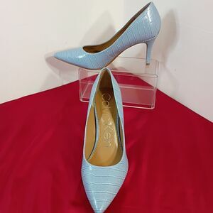 Calvin Klein Women's SZ 10M Shoes Gayle2 Patent Croc Print Blue Leather Pump.